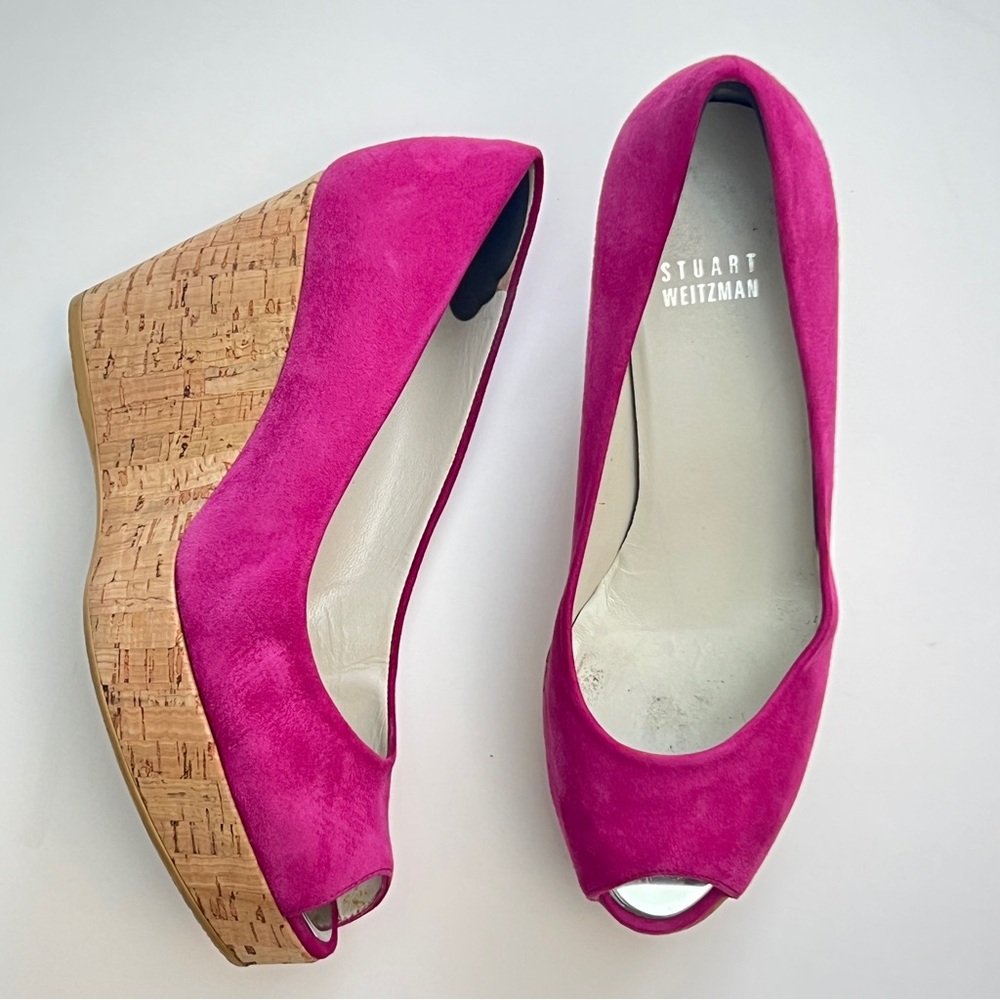 Stuart Weitzman Hot Pink Suede Wedges, Size 6